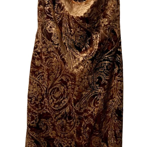 Vintage LaBelle Slip Dress Velvet Brown Paisley Cowl Neck Midi Evening Size S - Picture 6 of 9